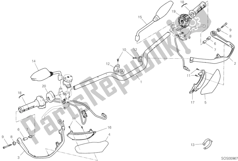 Tutte le parti per il Manubrio del Ducati Hypermotard 950 SP USA 2019